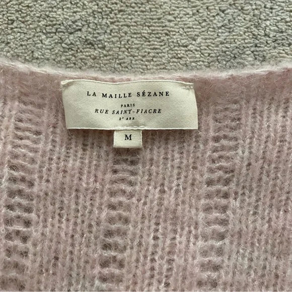 Sezane Antonetta Cardigan Sweater Jumper Powder Pink Merino Wool Mohair Medium - Picture 9 of 13